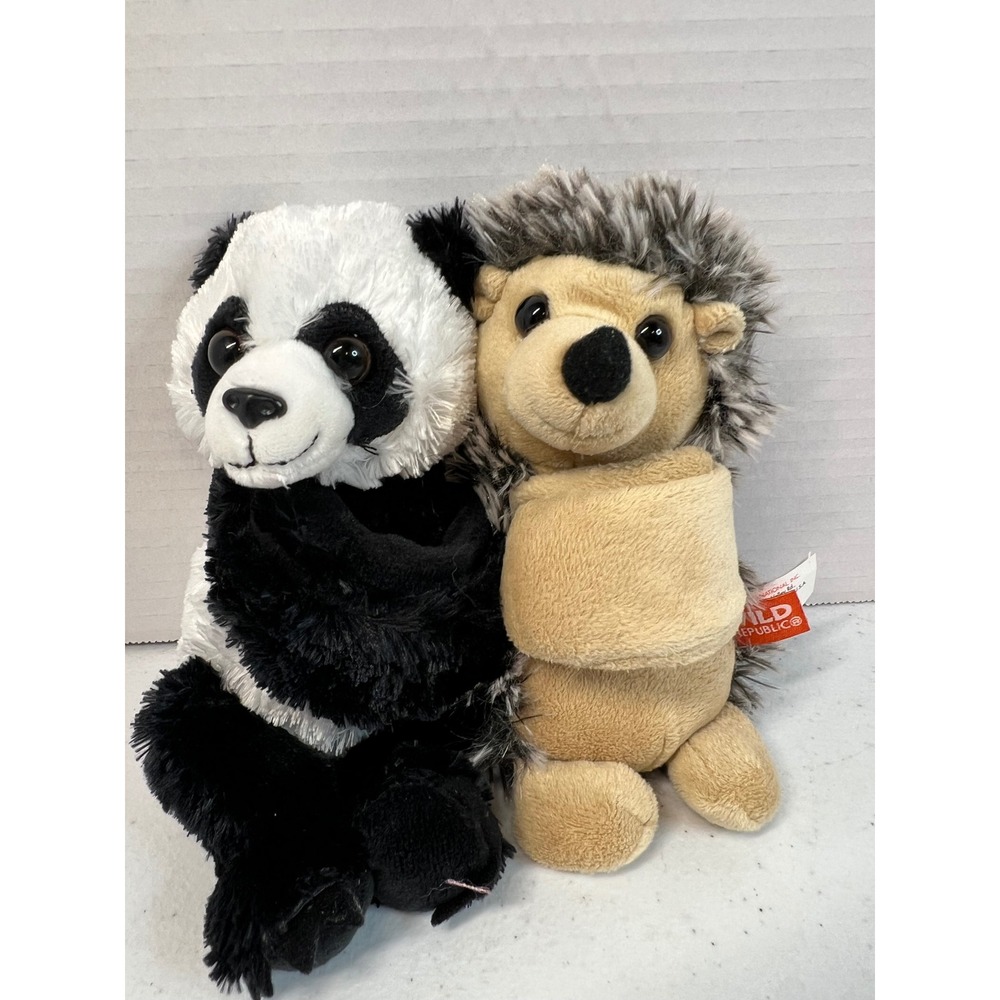 Wild Republic Huggers Plush Lot Panda and Hedgehog Snap Bracelet Stuffed Animals